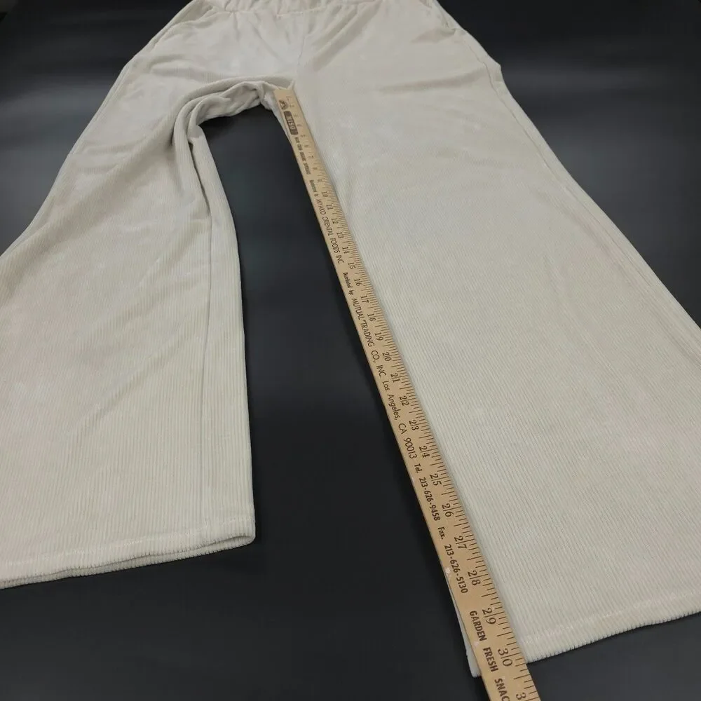 VUORI Haven Wide Leg Ribbed Knit Pant Suede Beige Athleisure Lounge Clean Girl - Picture 5 of 10